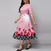 Dresses Party Dresses for Women 2022 Flower Print Lace Up Dresses Elegant Pink Round Neck Half Sleeve Long Evening Party Dress Outfits