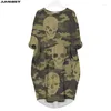 Casual Dresses Jumeast Women 3D Batwing Pocket Dress Oversized Female Streetwear Skull Camouflage Pullover Summer Skirt Nightdress