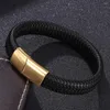 Charm armband blå flätad läder armband män tillbehör smycken gåva gyllene magnetiska spänne manlig armband