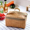 Geschirr-Sets im Freien, tragbar, für Camping, Picknick, Taschen, Rattan-Imitat, isolierte Thermo-Kühlkorb, Aufbewahrungsbox für Mittagessen