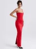 Vestido de festa noturna chique e elegante para mulheres 2022 Celebridade pano de flaghetti strap espartilho vintage Red Long Dress