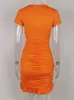 Kvinnlig härlig ruffles Kort ärm Semesterkläder Kläder Kur ut snörning Ruched Bodycon Summer Orange Dress