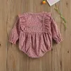 Rompers schattige babykleding lente herfst mode baby peuter meisjes kleding corduroy bloemen afdrukken lange mouw romper jumpsuit 230525