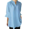 Camicette da donna Top in lino Donna Estate Solido scollo a V Camicie a mezza manica Camicetta Abbigliamento donna Camicia donna bianca di grandi dimensioni Donna