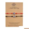 Bedelarmbanden 7 knopen blauw kwaad bracelet papieren kaart verstelbaar geluk rood snaar paar sieraden vriendschap 2psc/set drop leveren dhiry