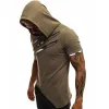 QNPQYX New Summer Men's Hooded T-shirt Casual Slim Short Sleeve Hoodies Men Plus Size 3XL Solid Streetwear Tee Shirt Homme