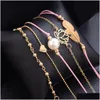 Charm Bracelets Bohemian Leaves Heart Love Lotus Pearl Bracelet Chain Woven Mtilayer Set Mujeres Moda Joyería de oro Drop Delivery Dhpn7