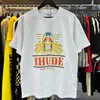 Męskie koszulki rhude t shirt casual bawełna mężczyzn t-koszule letnia uliczna deskorolka męskie koszulki menu menu luksusowe marki Mężczyzn T-shirt wysokiej jakości koszule rozmiar s-xl