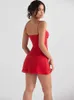 Robe d'anniversaire rouge pour femmes été 2022 mode mousseline de soie discothèque fête Rave tenues chic vêtements de plage robe sans lacet