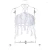 Women's Tanks Summer White Shirt Crop Top Women Clothing Halter Neck Tank Ruffle Vest Camisole Backless Tassel Fringe Tie Up Bustier