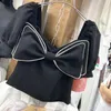 Women's Blouses Rhinestone Bow Square Collar Black Shirt For Women 2023 Summer High Waist Short Blusas Lady White Crop Top