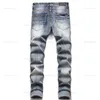 Mens jeans European Jean Hombre Letter Star Men Borduurwerk patchwork gescheurd voor trend Brand Motorfiets Pant Skinny RWT2
