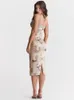 New In Double Layered Satin Padded Midi Dress For Women Summer 2023 Chic Elegant Slim Floral Print Garden Party Dresses