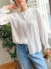 Kvinnors blusar gipsylady elegant chic blus skjorta vit rayon spets lapptäcke vår sommar kvinnor långärmad avslappnad damer topp
