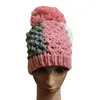 Berets BomHCS Damen Beanie Pompom Strickmützen Rosa Grau Weiß Mehrfarbig Handgefertigte Knotenhüte