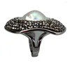 Cluster-Ringe Y.YING Natural Coin White Mabe Pearl Black Rhinestone Pave Ring Adjustable