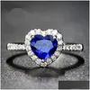 Bandringar blå österrikisk kristallhjärta kärlek för kvinnor klar strider romantiska bröllop smycken party grossist drop leverans ring dh5bg