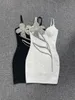 Casual Dresses Fu Rui Winter 2023 Women Dress Bandage Bodycon Black White Embellished Diamonds Flowers Party Evening Club Mini