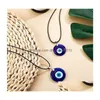 Pendant Necklaces 30Mm Turkish Blue Evil Eye Necklace Glass Leather Rope Chain For Women Men Fashion Jewelry Drop Delivery Pendants Dhbhk