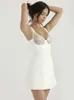 Cute A Line Satin White Mini Dress Simple Wedding Guset Party Outfits Nightclub Clothes Birthday Dress For Women