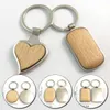 Porte-clés à la mode blanc circulaire rectangulaire en forme de coeur DIY sac pendentif porte-clés en bois G230526