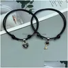 Bracelets De Charme 2 Pcs Serrure Clé Couple Bracelet Ensemble Noir Blanc Rose Couleur Classique Corde Réglable Pour Amoureux Bijoux Faits À La Main Drop Del Dhzca