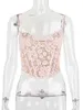 Chic et élégant Crochet dentelle rose hauts femmes poitrine rembourré Camis gilet Streetwear vêtements mignon y2k Crop Corset haut