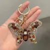 Keychains Sweet Water Diamond Butterfly Keychain Cute Fashion Sparkling Crystal Insect Charm Pendant Handbag Accessories Keyring Jewelry G230526