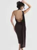 New Satin Midi Prom Dress Chic And Elegant Backless Party Rave Outfits Clothes 2023 Spring Birthday Dress For Women