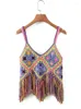 Women's Tanks YENKYE 2023 Fashion Women V Neck Fringe Cami Top Vintage Multicolor Floral Summer Boho Crop