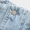 Women's Jeans NSZ Women Moms High Elastic Waist Paper Bag Pants Loose Wide Leg Boyfriend Denim Baggy Trousers Street Wear