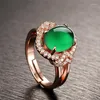 Pierścienie klastra Zielony Pierścień Zielony Jade z 925 Sterling Srebrny Rose Gold Jadeite Bejdia Kamień naturalny
