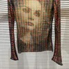 レディースTシャツネットレッド2023夏の日焼け止め長袖Tシャツ女性用スリムスキニートップモザイク抽象キャラクターパターン