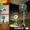 Neuer tragbarer Camping-Ventilator von Reup, wiederaufladbarer elektrischer Ventilator, automatischer Kopfschütteln, Outdoor-Decken-LED-Licht, Stativ-Desktop-Ventilator