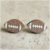 Stud Sports Baseball Earrings Creative Rugby Football Volleyball Basketball Wooden Fashion Accessories Drop Delivery Jewelry Dhaqw