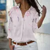 Blouses feminina Camisas de verão Mulher 2023 Button Floral Print Down Roll Up Sleeve V Neck Elegante Feminino