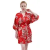 Dames slaapkleding 2023 Print bloem kimono jurk vrouwen badjas satijnen gewaad casual lounge slijtage femme losse nachthemd huiskleding lingerie