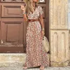 Sukienki swobodne letnie kobiety bohemian sukienka vintage vintage v szyja seksowne krótkie rękawy długie kobiety wakacyjne boho maxi plaży vestidos