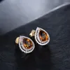 Stud Earrings LANMI For Women Vintage Pear 6x8mm Solid 14Kt Yellow Gold 3.01Ct Citrine Around Diamonds Engagement