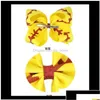 Accessoires De Cheveux 7 Pouces 8 Pouces Grande Équipe De Baseball Cheer Bows Noeud Bandeaux À La Main Ruban Et Arc En Cuir Pour Cheerleading Dhb2E