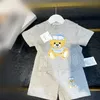 Baby Casual Suit Bear Letter Short Sleeve Set Summer Cotton Shorts Cute Tracksuit White Gray Clothing Sets 66-100cm