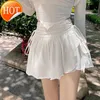 Mini jupe blanche Sexy et mignonne pour femmes, avec cordon de serrage, plis, taille haute, volants irréguliers, Patchwork, féerique, courte, Mori Girl, 2024