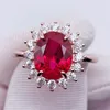 Cluster Rings Real Lab Growing Ruby Oval Cut Not Natural Ring Red Gemstone Silver 18K Rose Gold Plated Adjustable For Women