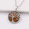 Collier pendentif vie d'arbre en onyx avec œil de tigre en pierre naturelle colorée cadeau pour couple avec chaîne en argent