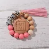 Keychains Cheetah Print houten kralen Bracelet Mama Polsel Tassel Bag Pendant