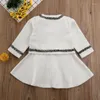 Kläduppsättningar Canis Autumn Spring Cute Kid Baby Girl Long Sleeve Patchwork Linen Pageant Coat Top Tutu Dress Party Clothes 2st 1-6y