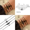 Pärlstav 4st/set Bohemian Lotus Armband Set Summer Design Black Feather Heart Charm för Women Girls Jewel Drop Delivery DHFPC