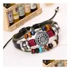 Other Bracelets Fashion Mtilayer Men Beaded Leather Sun Shape Charms Braided For Women Vintage Punk Wrap Wristband Jewelry Drop Deliv Dh7Qz