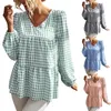 Women's Blouses Women Summer Shirts Loose Long Sleeve Linen Cotton Blouse Casual Shirt Feather Plaid Blusas Cortas Sexy Female Top Blusa