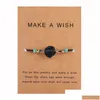 Charm Bracelets Natural Druzy Resin Stone Bead Bracelet With Make A Wish Card Red Blue String Adjustable Woven For Men Women Drop De Dhj4F